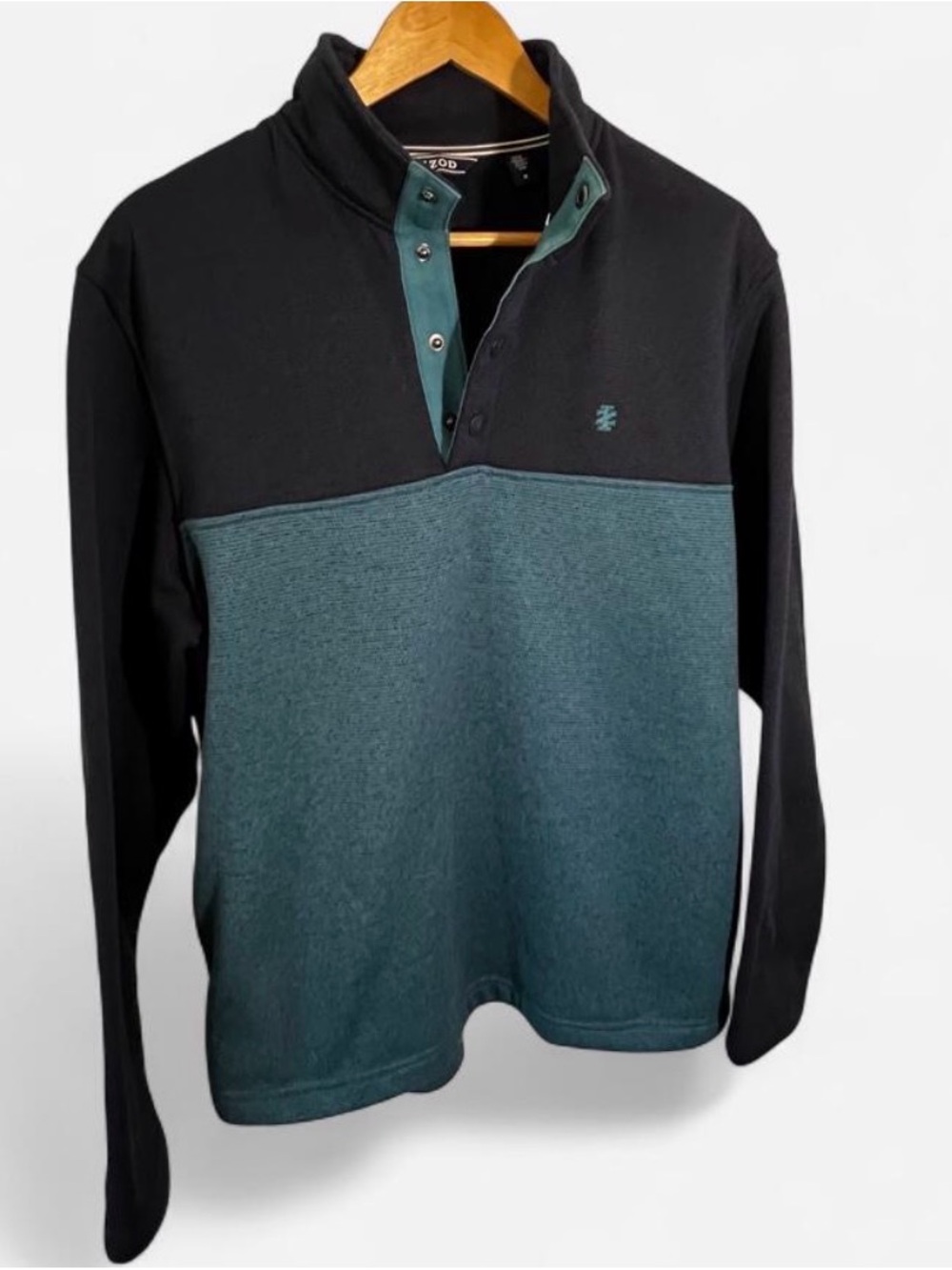 Izod Navy and Teal Two-Tone Snap Henley Pullover